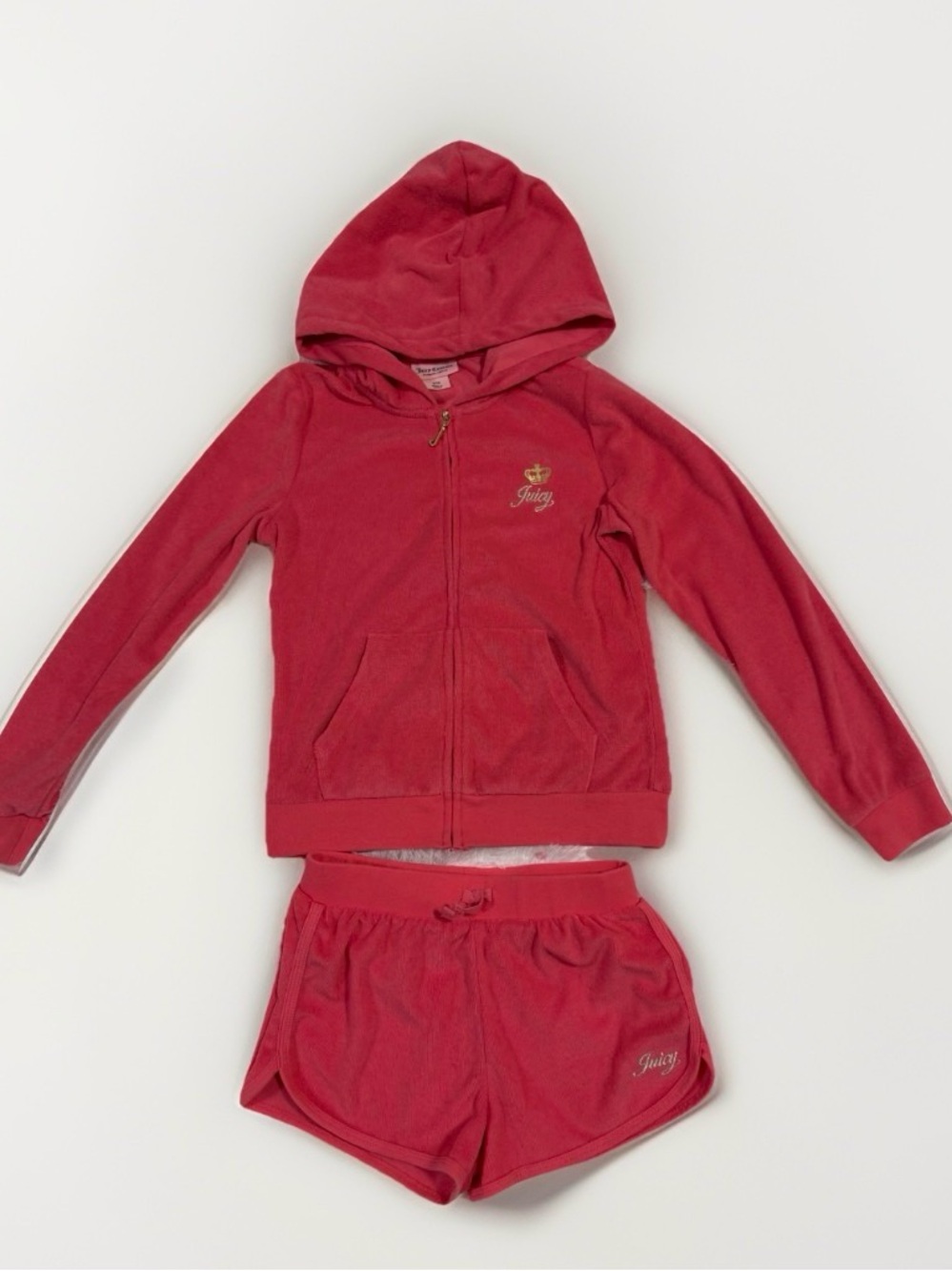 Juicy Couture Girls 2pc Hoodie & Short Set Size 8-10 Coral French Terry Full Zip